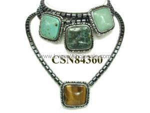 Assorted Semi precious Stone Pendant Hematite Beads Stone Chain Choker Fashion Women Necklace